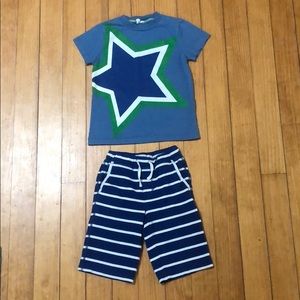 MINI BODEN BOY 5-6 TEE & BAGGIES SET EUC